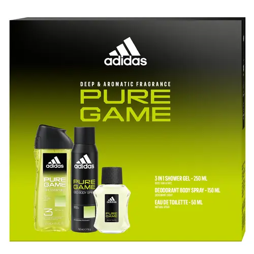 Adidas zestaw prezentowy pure game (woda toaletowa 50ml+dezodorant spray 150ml+żel pod prysznic 3w1 250ml)