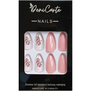 Deni Carte Tipsy - sztuczne paznokcie, zestaw 24 sztuk, różne wzory Pink White | Różowo-Biały