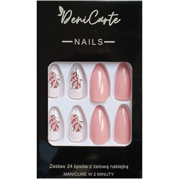 Deni Carte Tipsy - sztuczne paznokcie, zestaw 24 sztuk, różne wzory Pink White | Różowo-Biały