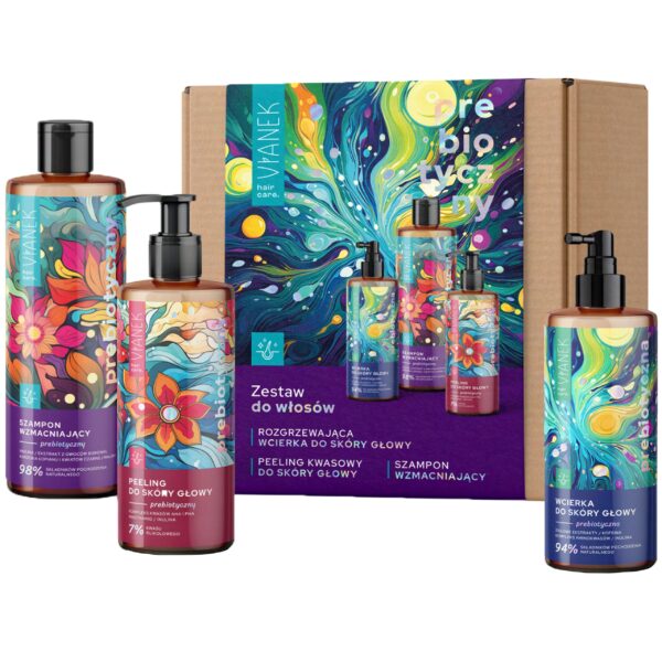 Vianek prebiotyczny zestaw do włosów - wcierka, 150ml + peeling kwasowy, 150ml + szampon, 300ml