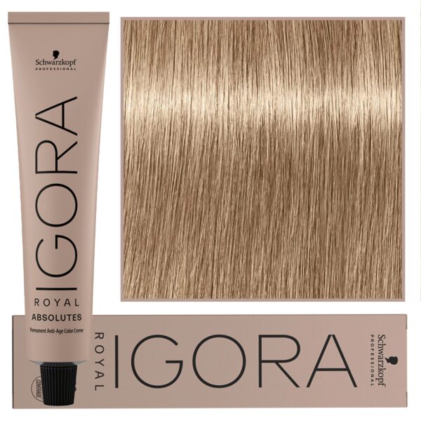 Schwarzkopf Professional Igora Royal Absolutes - trwała farba do włosów z kolagenem, 60ml 9-140 | Ekstra Jasny Blond Cendre Beżowy Naturalny