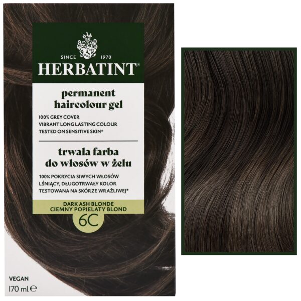 Herbatint Permanent Haircolour Gel – trwała, ziołowa farba do włosów w żelu, 170ml 6C | Ciemny Popielaty Blond