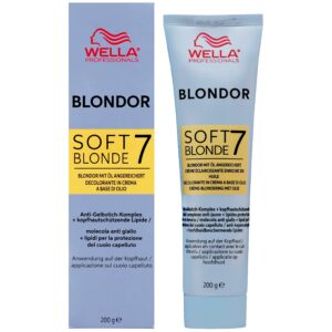 Wella Blondor Soft Blonde 7 - delikatny rozjaśniacz do włosów w kremie, 200g