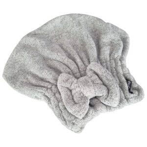 DeniCarte Turban do włosów z kokardką, ręcznik szybkoschnący z mikrofibry, szary