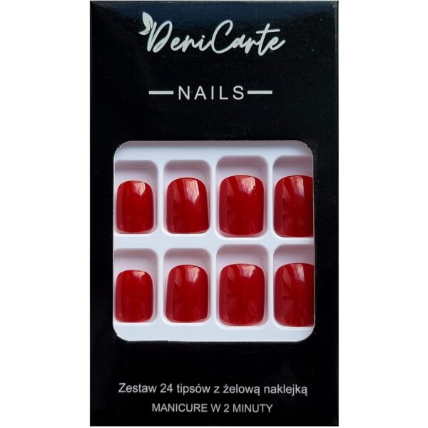 Deni Carte Tipsy Square - zestaw sztucznych paznokci, różne kolory Red | Czerwony