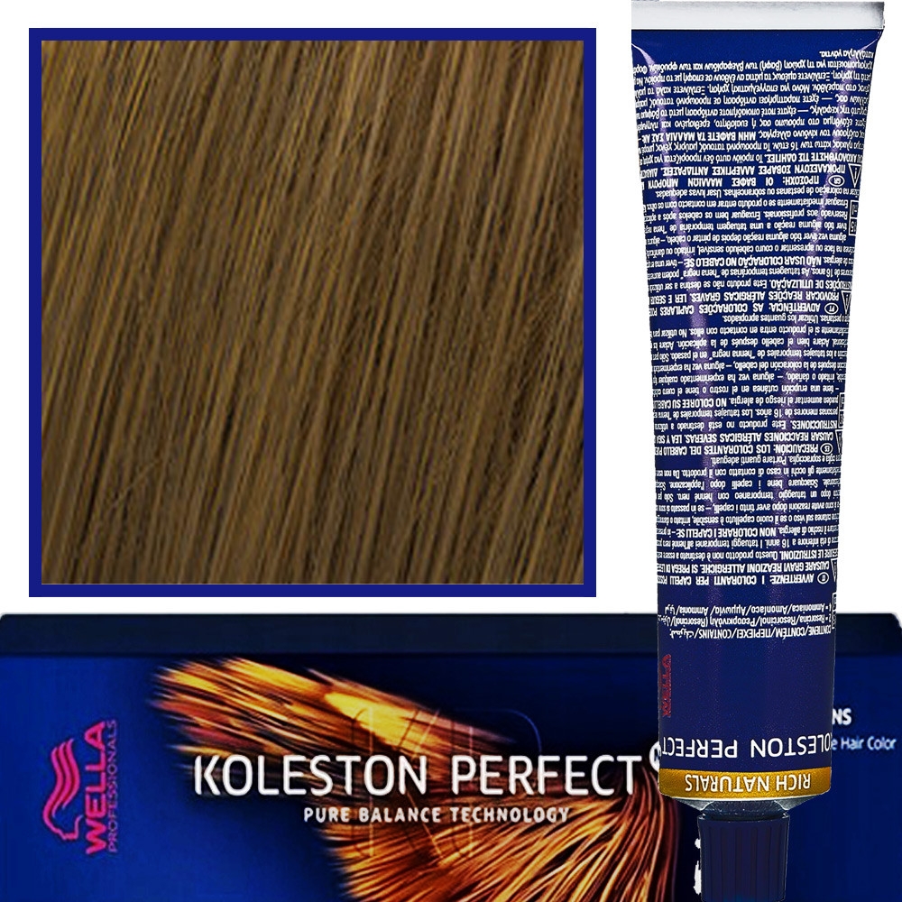 Wella Koleston Perfect Me – profesjonalna farba do koloryzacji włosów, 60ml 7/03 Naturalny Złoty Średni Blond