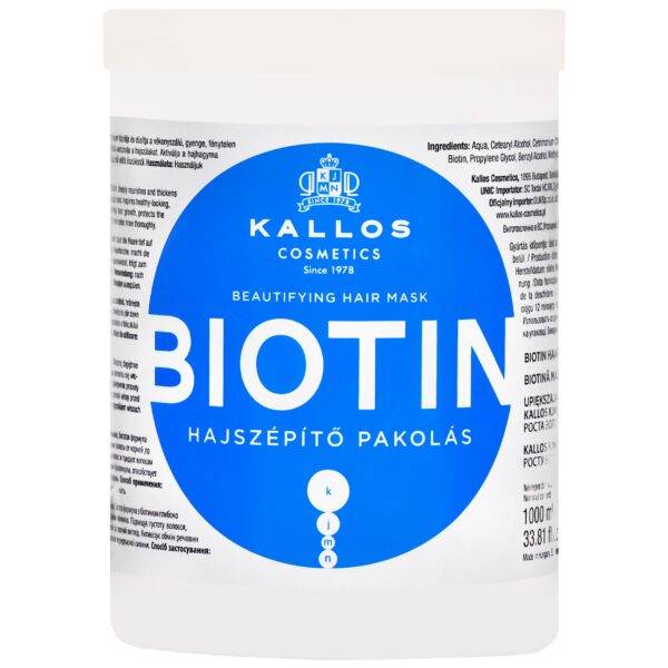 Kallos Biotin Beautifying Mask - maska do włosów suchych i łamliwych z biotyną, 1000ml