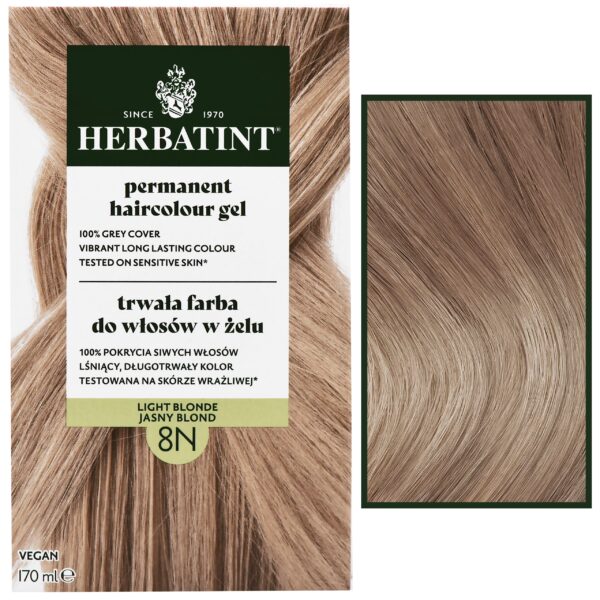 Herbatint Permanent Haircolour Gel – trwała, ziołowa farba do włosów w żelu, 170ml 8N | Jasny Blond