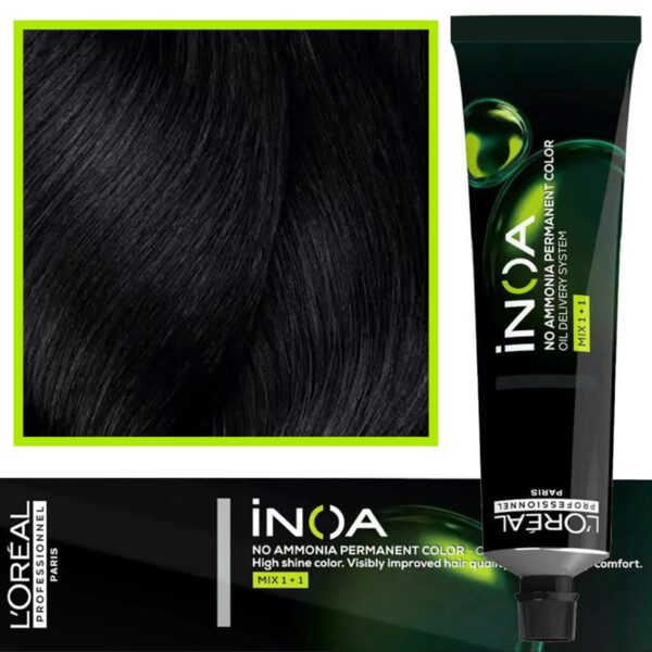 Loreal Inoa farba do włosów głęboki i trwały kolor dodatkowa ochrona włosa 60 ml 2.10 Bardzo Ciemny Brąz Popielaty Intensywny