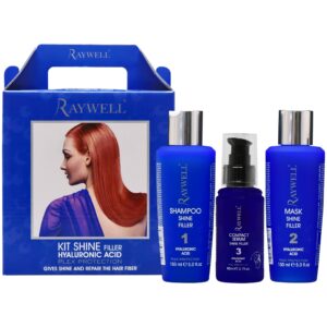 Raywell Kit Shine Filler - wygładzający zestaw do włosów z kwasem hialuronowym, 2x150 + 80ml