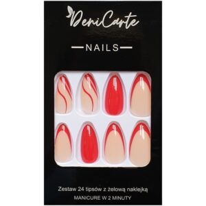 Deni Carte Tipsy French - sztuczne paznokcie w stylu francuskim, różne wzory Red French Swirl | Czerwone Zawijasy