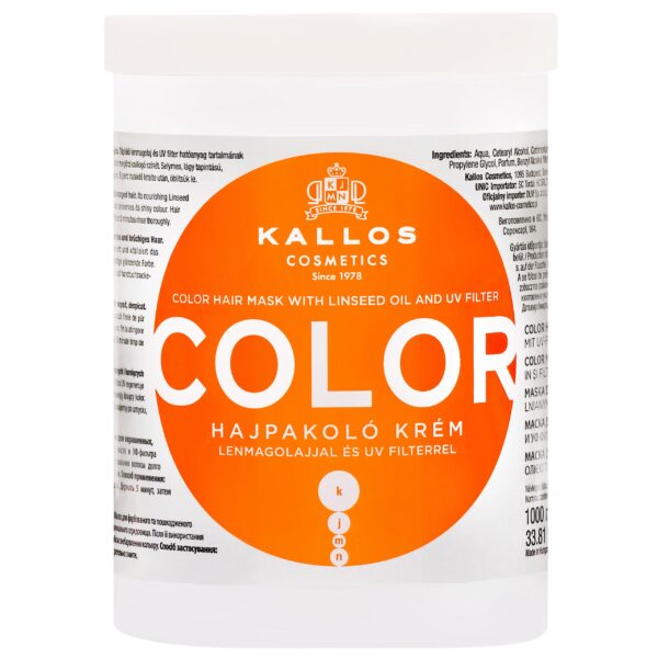 Kallos Color Linseed Oil UV Mask - maska do włosów farbowanych z filtrem UV, 1000ml