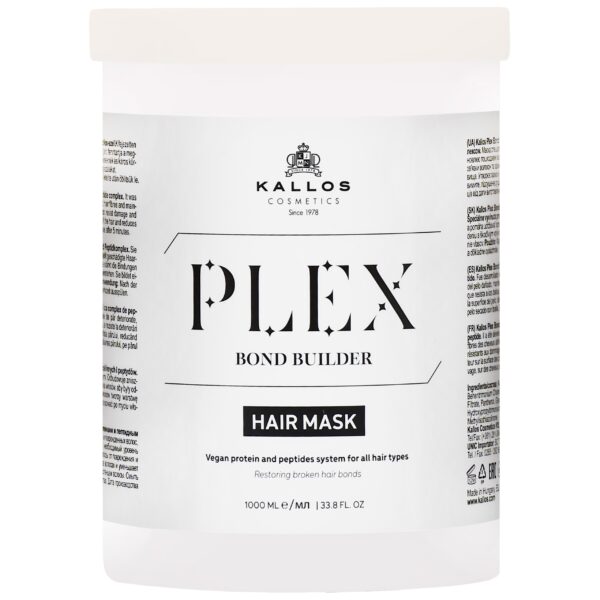 Kallos Plex Bond Builder Mask - maska do włosów zniszczonych z peptydami, 1000ml