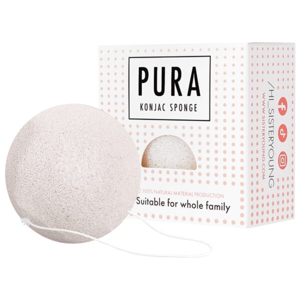Pura Konjac Sponge Sister Young - ekologiczna gąbka do mycia twarzy, różne kolory White | Biały