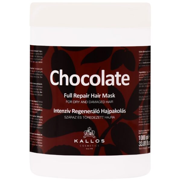 Kallos Chocolate Full Repair Mask - maska do włosów zniszczonych, czekoladowa, 1000ml