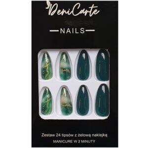 Deni Carte Tipsy - sztuczne paznokcie, zestaw 24 sztuk, różne wzory  Green Gold Marble | Zielono-Złoty Marmurkowy