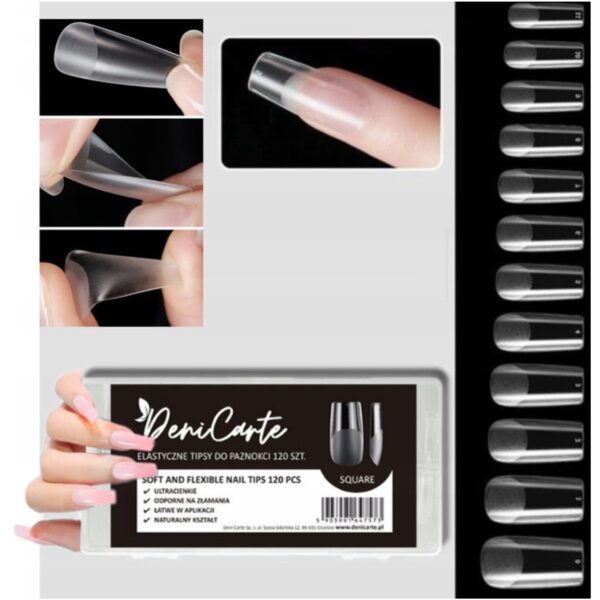 Deni Carte Tipsy Flexible Square  - tipsy przezroczyste, kwadratowe, 120szt.