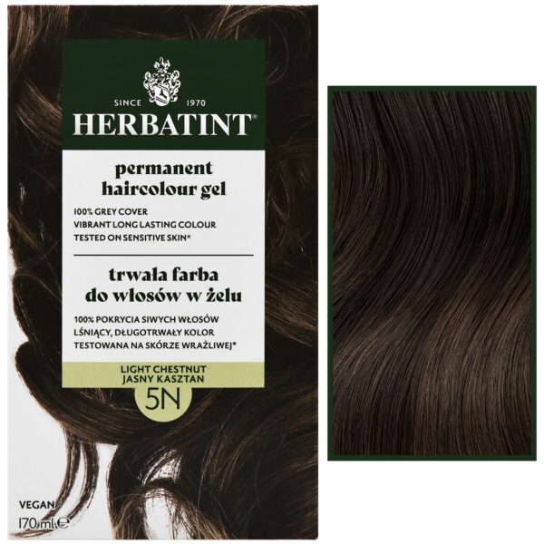 Herbatint Permanent Haircolour Gel – trwała, ziołowa farba do włosów w żelu, 170ml 5N | Jasny Kasztan