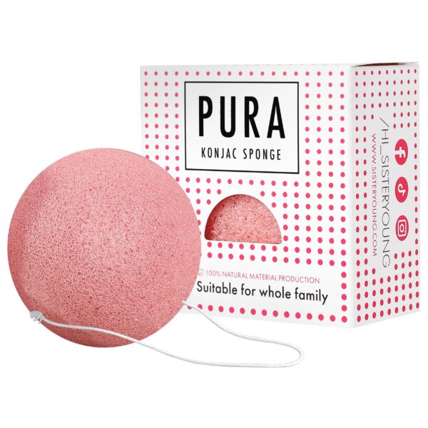 Pura Konjac Sponge Sister Young - ekologiczna gąbka do mycia twarzy, różne kolory Pink | Różowy