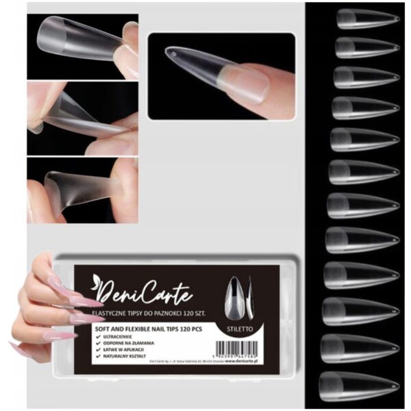 Deni Carte Tipsy Flexible Stiletto - elastyczne tipsy, 120szt