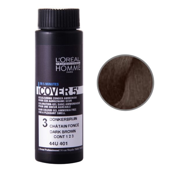 Loreal Homme Cover, farba dla Panów kryjąca siwe włosy 50ML 3 Ciemny Brąz
