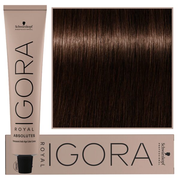 Schwarzkopf Professional Igora Royal Absolutes - trwała farba do włosów z kolagenem, 60ml 4-60 | Średni Brąz Czekoladowy Naturalny