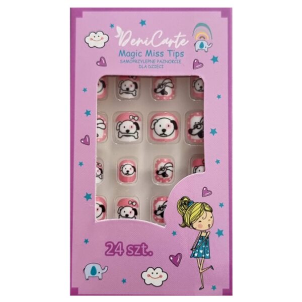 DeniCarte Kids Magic Miss Dog 970 - sztuczne paznokcie, tipsy dla dzieci, 24 szt.