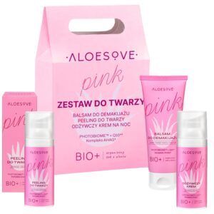 Aloesove Pink zestaw do twarzy - balsam do demakijażu 75ml + peeling 50ml + krem na noc 50ml