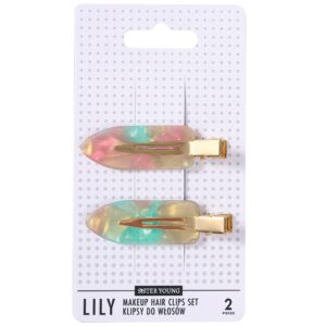 Sister Young Lily - klipsy do włosów do makijażu, różne kolory, 2szt Pink Green | Różowo-Zielony