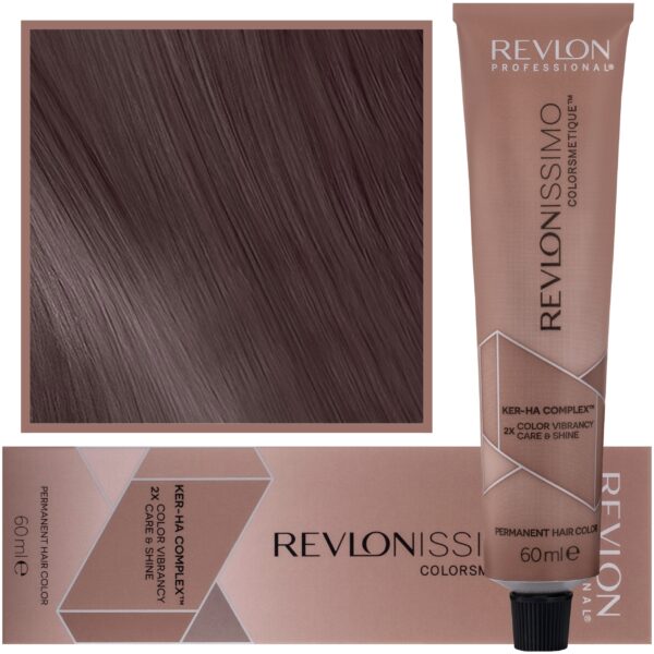 Revlon Revlonissimo Colorsmetique High Coverage - profesjonalna farba do siwych włosów, 60ml HC 4,25 | Średni Opalizujący Mahoniowy Brąz