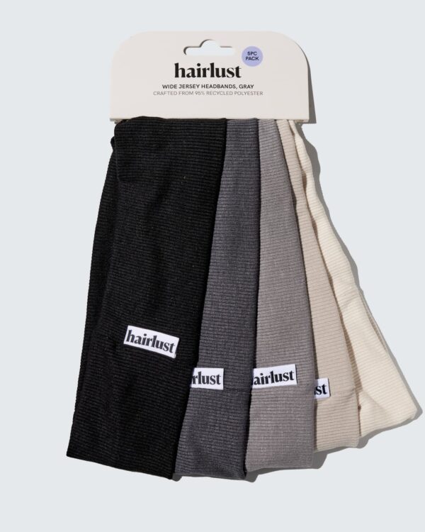 Wide Jersey Headbands, 5-Pack, Gray