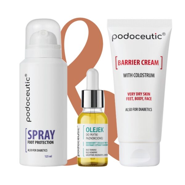 Zestaw Podoceutic® Spray & Krem barierowy & Olejek do paznokci