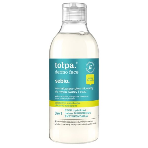 tołpa. sebio. normalizujący płyn micelarny do mycia twarzy i oczu, 400 ml