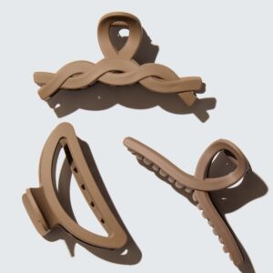 Medium Claw Hair Clips, 3-Pack, Coffee