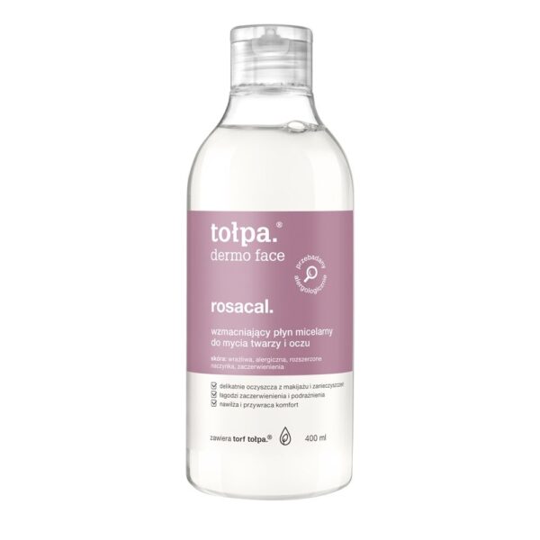 tołpa. rosacal. wzmacniający płyn miceralny do mycia twarzy i oczu,  400 ml