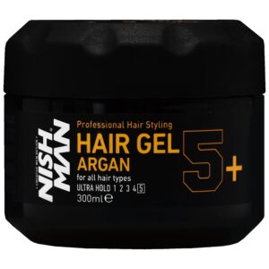 Nishman Hair Styling Argan 5+ Ultra Hold – mocny żel do włosów z efektem gumy, 300ml