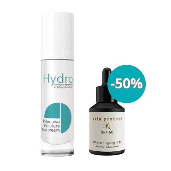 Intensywnie Nawilżający Krem z Kolagenem + Emulsja do Twarzy SPF50 - 50% - Zestaw