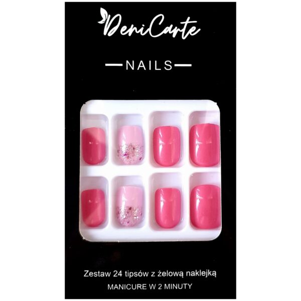 DeniCarte Tipsy Square - zestaw sztucznych paznokci, różne kolory Intensive Pink | Intensywny Róż