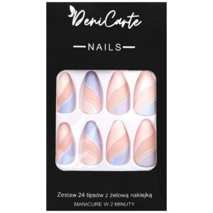 DeniCarte Tipsy - sztuczne paznokcie, zestaw 24 sztuk, różne wzory Pink Blue | Różowo-Niebieskie