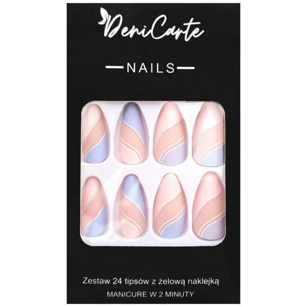 DeniCarte Tipsy - sztuczne paznokcie, zestaw 24 sztuk, różne wzory Pink Blue | Różowo-Niebieskie