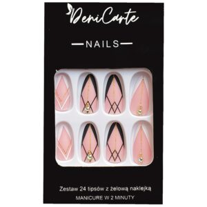 DeniCarte Tipsy - sztuczne paznokcie, zestaw 24 sztuk, różne wzory Geometric French | Geometryczny French