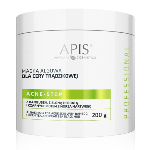 Maska algowa dla cery trądzikowej z bambusem, zieloną herbatą, czarnym błotem z Morza Martwego Apis Acne-Stop 200 g
