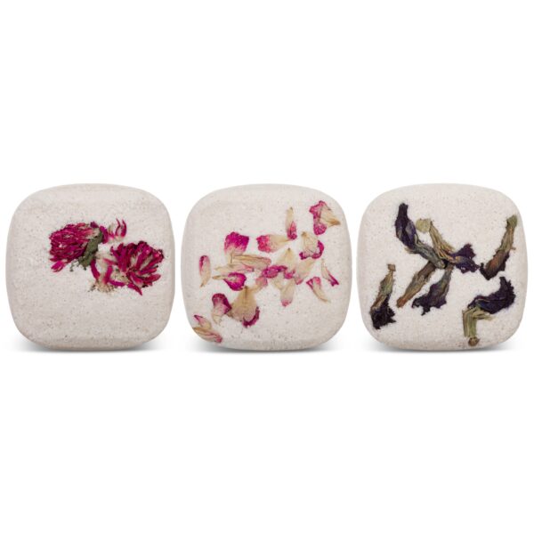 Zestaw 3 kostek do kąpieli koniczyna, płatki róży, klitorii