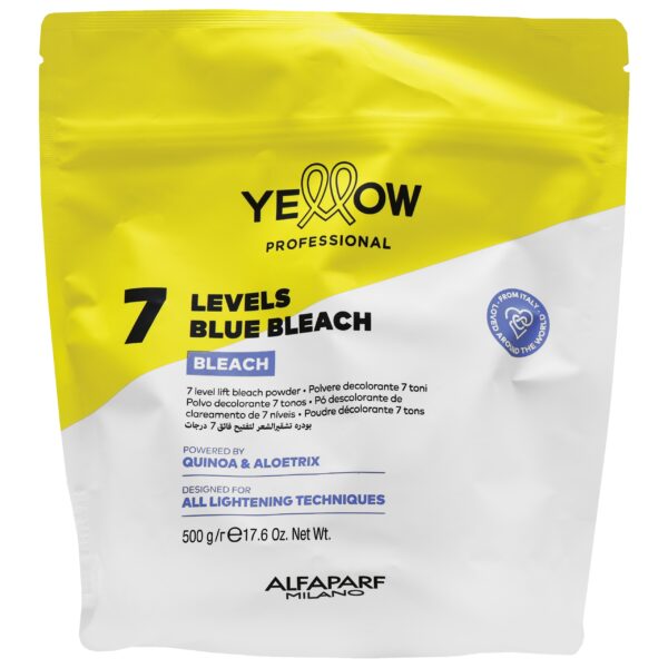 Alfaparf Yellow 7 Levels Blue Bleach – niebieski proszek rozjaśniający do 7 poziomów, 500 g