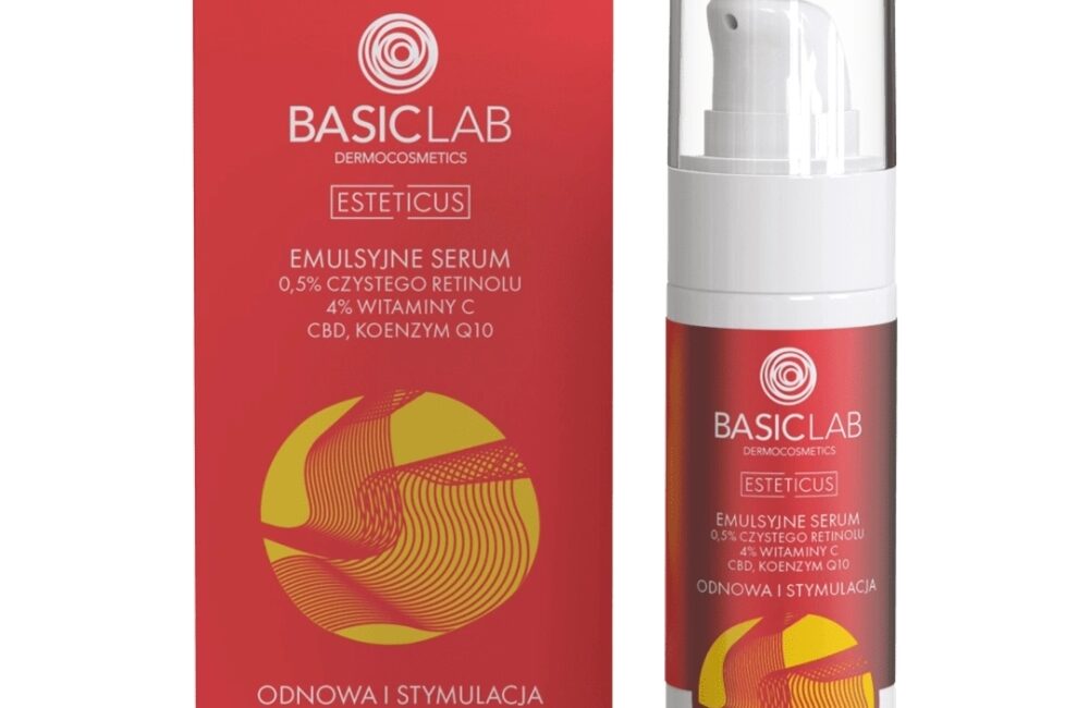 Emulsyjne serum z 0,5% czystego retinolu, 4% witaminy C, CBD i koenzymem Q10 - BasicLab - 30 ml