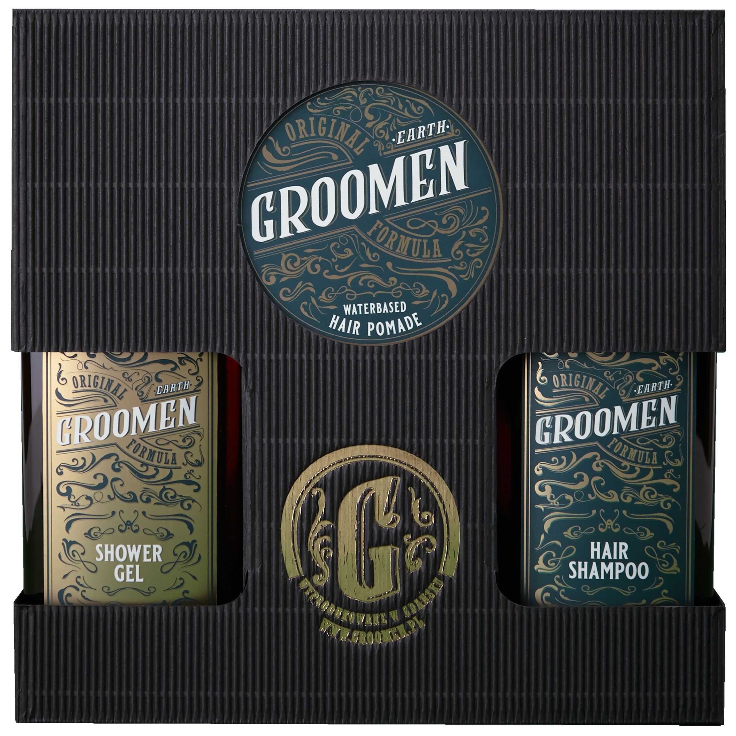 Groomen Earth Zestaw do ciała i włosów – żel do kąpieli, szampon oraz pomada do włosów, 2x300ml+120g