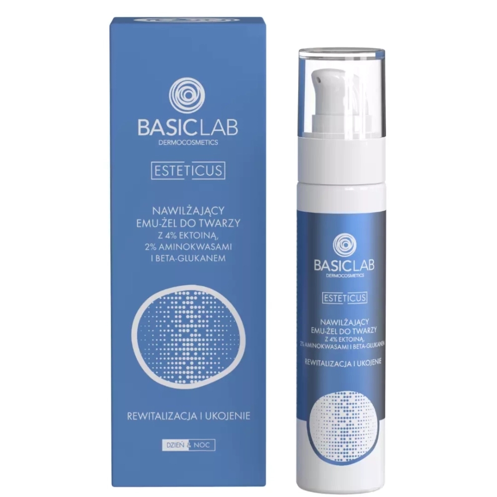 Nawilżający emu-żel do twarzy z 4% ektoiną, aminokwasami i beta-glukanem - BasicLab - 50 ml