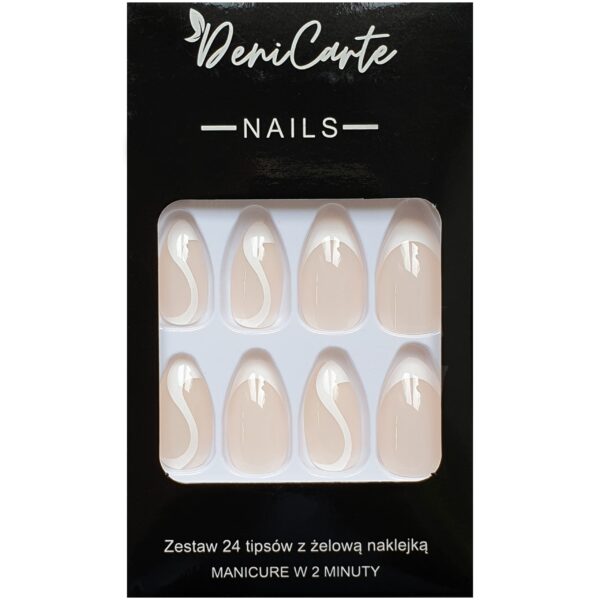 Deni Carte Tipsy French - sztuczne paznokcie w stylu francuskim, różne wzory White French Swirl | Białe Zawijasy