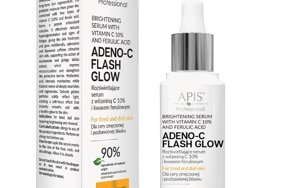 Rozświetlające serum do twarzy z witaminą C i kwasem ferulowym - Apis Adeno-C Flash Glow - 30 ml