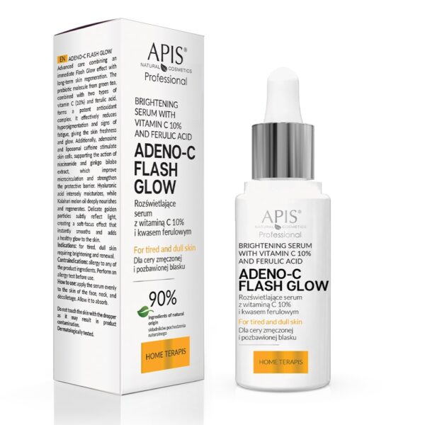 Rozświetlające serum do twarzy z witaminą C i kwasem ferulowym - Apis Adeno-C Flash Glow - 30 ml